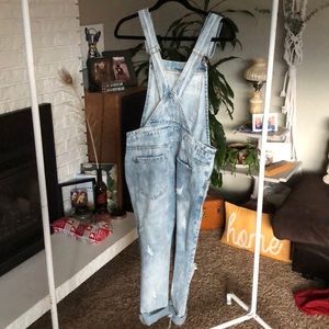distressed denim overalls